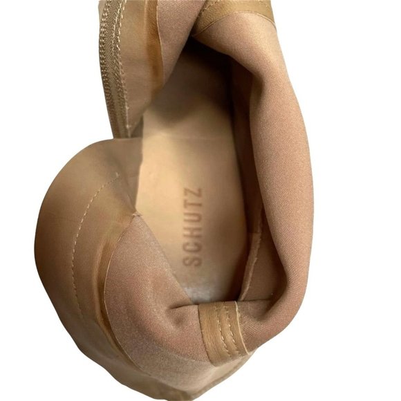 NIB SCHUTZ WOMENS MID CALF BEIGE LUPE STRETCH LEATHER BOOTS IN BRUSH TAN… - Picture 13 of 16